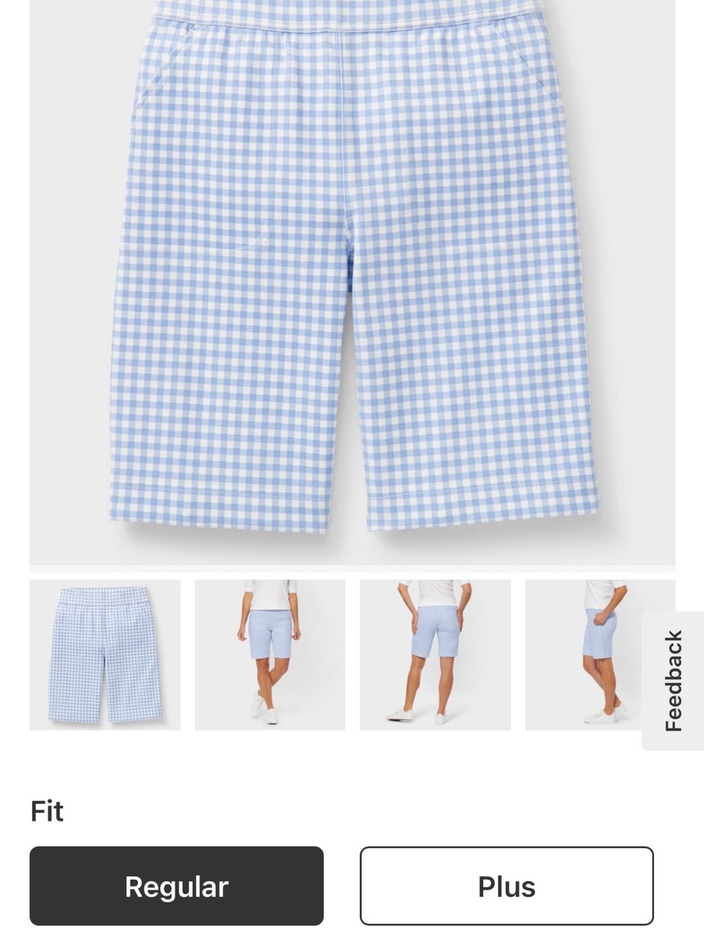 Duluth Trading Co Blue and White Gingham Flat-Front Women's Shorts